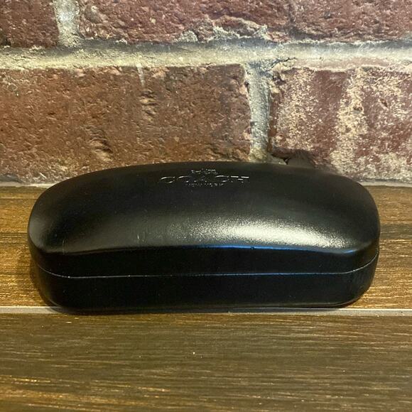 Coach black Leather Embossed Logo Hard Clam Shell Sunglass Case - Picture 2 of 5